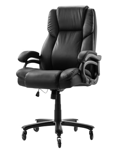 Image of VEVOR Executive Office Chair with Knob-Control Lumbar Support, 500lb Capacity Office Chair, Heavy Duty Ergonomic Chair, Height Adjustable PU Leather Reclining Home Office Desk Chairs, Black