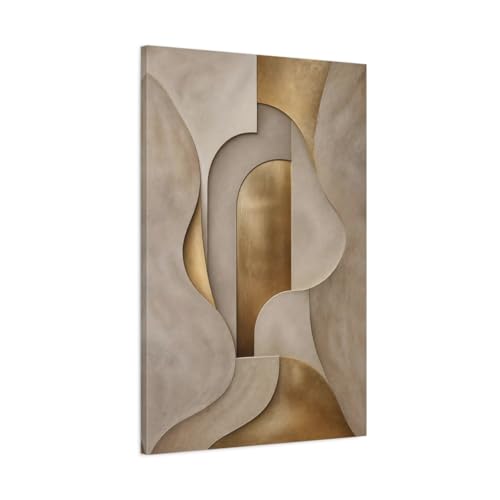 Tableau moderne abstrait beige or grand format 60x90 vertical