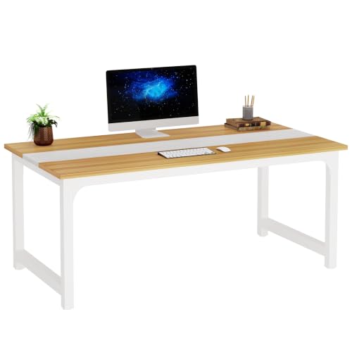 Image of Tribesigns Modern Computer Desk, 63 x 31.5 inch Large Office Desk Computer Table Study Writing Desk Workstation for Home Office, White and oak