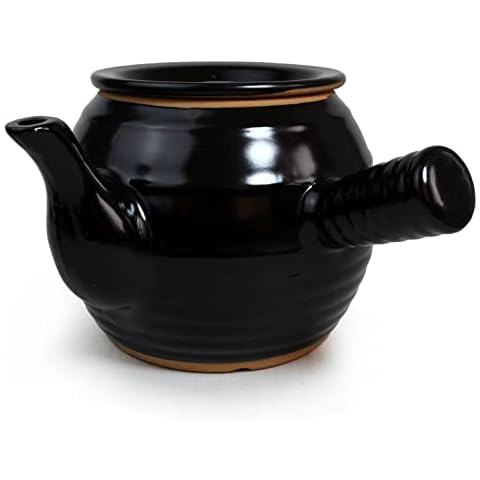 Casserole Clay Pot 100oz/3qt Heat-resistant Black Big Capacity Health Cooker Cooking Serving with Lid Soup Spout Cover