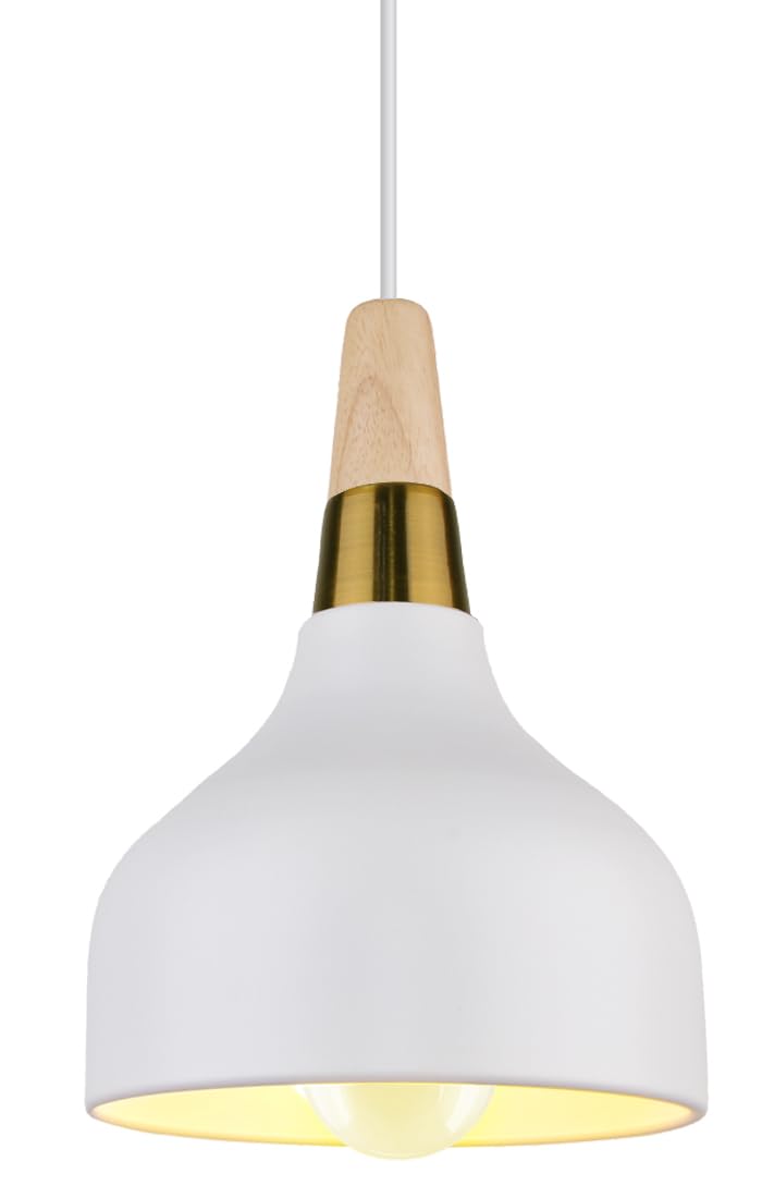 Lámpara Colgante Vintage LED Lámpara de Techo Moderna E27 Iluminación de techo Retro en Madera Metal para Dormitorio Salon Cocina (Blanco - 1 pieza)