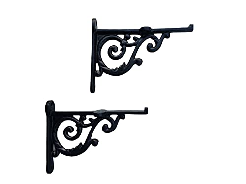 Maison Belle- Art & Craft Vintage Old Style Shelf Support Rustproof Iron Wall Shelf Bracket - Black Finish (Size 4.5 Inch) Pack of 2 (Black)