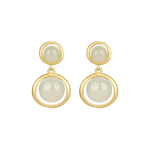 Ibuprofen Orecchini in Stile Etnico Retrò S925 in Argento Sterling Placcato in Oro con Intarsi in Nefrite Anello in Giada Bianca Orecchini a Bottone con Orecchio Vuoti e Intelligenti e Sempliciargento