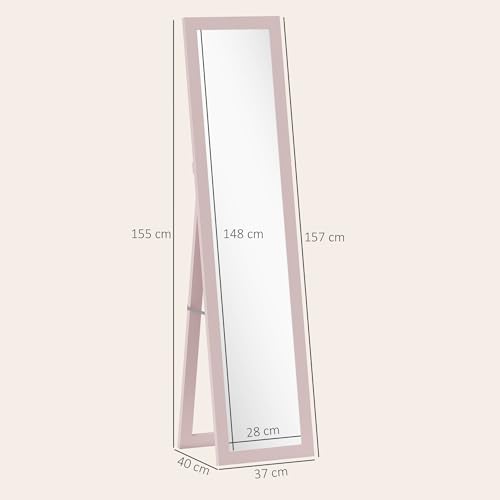 Miniatura 7 de Homcom Espejo De Pie Cuerpo Entero 157x37 Cm, Espejo De Cuerpo Entero Con Soporte, 3 Formas De Uso, Independiente, Montaje Pared Y Apoyado, Para Salón, Entrada, Dormitorio, Rosa Perla Claro