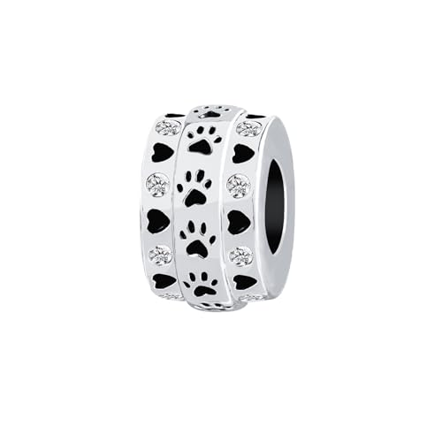 ZakiaHo Abalorio espaciador con forma de corazón y huella de perro, regalo de cumpleaños para mujer, compatible con pulseras Pandora, Cobre, No es una piedra preciosa