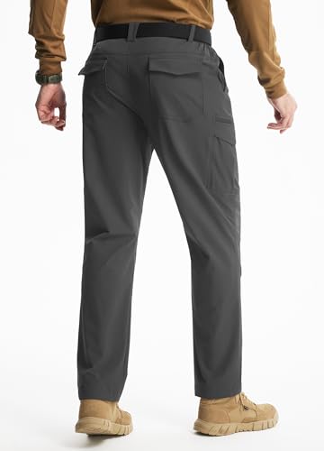 Libin Men's Hiking Pants with 8 Pockets 32" Lightweight Stretch Cargo Work Pants Quick Dry Water Resistant Travel Outdoor, Carbon Grey, 36W x 32L
