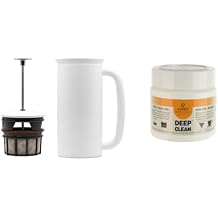 ESPRO - P7 French Press - Double Walled Stainless Steel Insulated Coffee and Tea Maker with Micro-Filter - Keep Drinks Hotter for Longer Matte White, 32 Oz Cleaning Powder