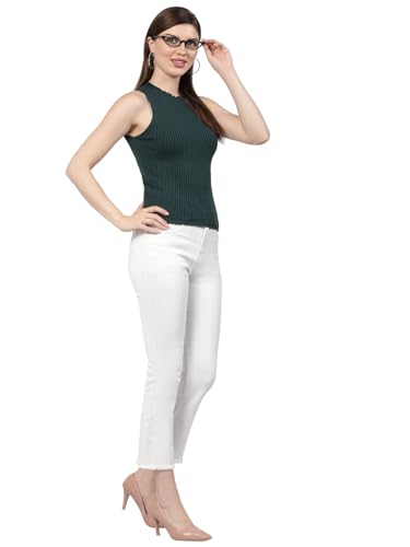 Image of Kalt Womens Knitted, Ribbed Cotton Fitted Sleeveless Round Neck Cami Tank Top