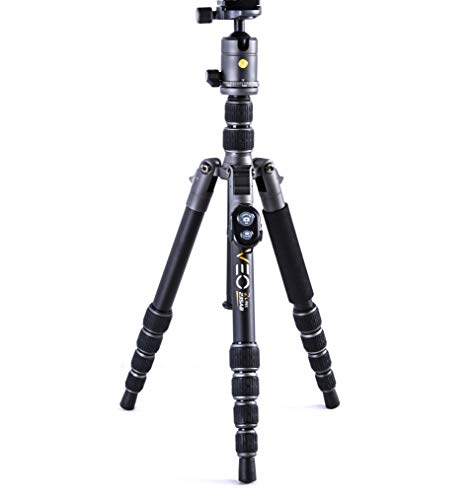 VANGUARD VEO3GO235AB Compact Aluminum Travel Tripod with Ball Head, Monopod Option, Smart Phone Holder and Bluetooth Remote, Black