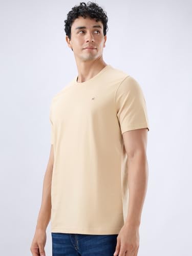 Image of Raymond Men Regular Fit Solid Pattern Pure Cotton Crew Neck Half Sleeve Casual T-Shirt