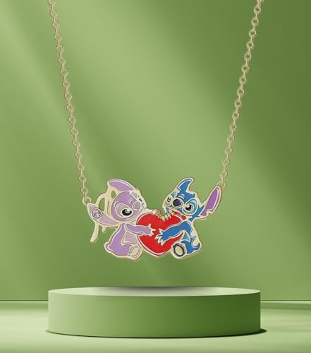 Disney Womens Stitch and Angel Heart Pendant Necklace 18" - 18kt Flash Plated Stitch Necklace Officially Licensed3