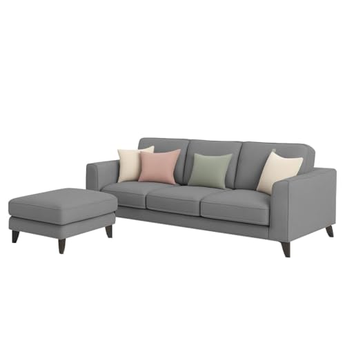 Image of Casaliving Grayon 3 Seater Convertible Sofa Set for Living Room, 3 Seater & Ottoman Modular Sectional Couch for Small Space (Dark Grey Colour) Fabric