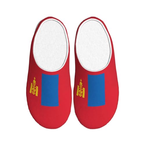 Pantoufles d'hiver chaudes EdWal avec imprimé drapeau mongol pour homme et femme
