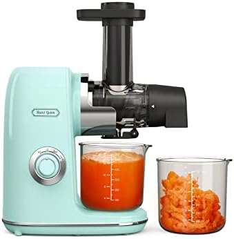 Hazel Quinn Cold Press Juicer, Powerful Slow Masticating Juicer Machine for Celery, Fruit and Vegetable, Easy to Clean, 2-Speed Modes, Reverse Function, 65dB Quiet Operation, Retro Mint Green