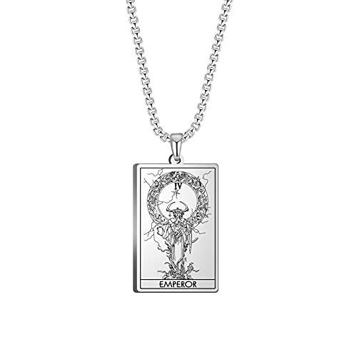 TEAMER Tarot Cards Necklace Stainless Steel Jewelry Celtic Astrology Divination Magic Amulet Necklace Major Arcana Pendant Necklaces (SILVER, THE HIGH PRIESTESS)