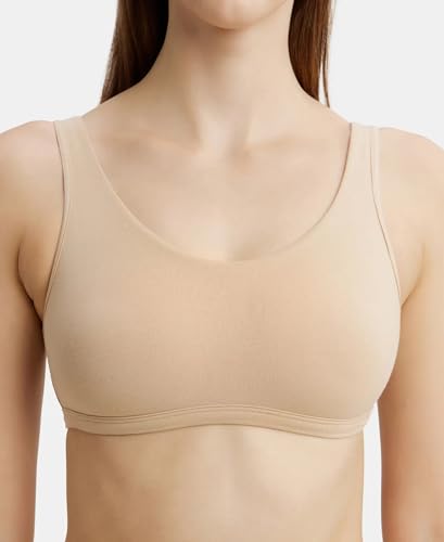 Image of Jockey 1550 Women's Super Combed Cotton Elastane Stretch Slip On Crop Top with Stay Fresh Treatment Bra