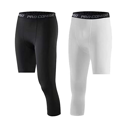 XXMU Men's Compression Pants 3/4 One Leg Compression Capri Tights Pants Athletic Base Layer Underwear, 1 Pack or 2 Pack