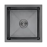 Ibergrif M84040B Stainless Steel Kitchen Sink, 40x40cm Dual Mount (Undermount/Topmount), Single Bowl, Dark Gray