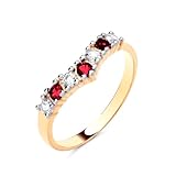 Old English Jewellers 9ct Yellow Gold on Silver Ruby & CZ Wishbone Eternity Ring size J to U (O)