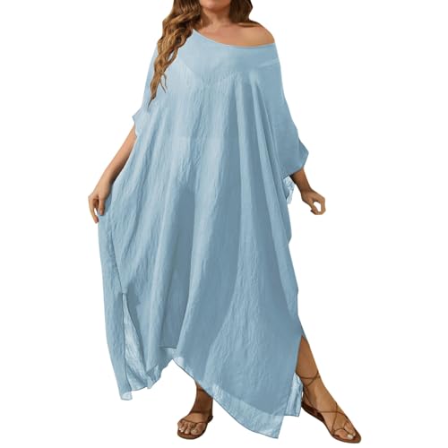 Vestido de playa mujer holgado de color liso y falda larga con dobladillo