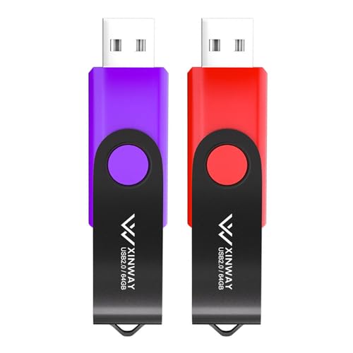 XinwaY USB Flash Drive 64GB Memory Stick Thumb Drive Swivel Design Jump Drive (2 Pack 64GB - Red Purple)