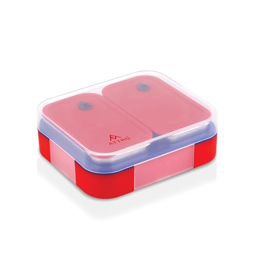 Image of ATTRO Admire 2 Insulated Lunch Box | 2 Removable Stainless Steel Containers with Lids | BPA-Free, Food Grade, Leak-Proof| Ideal for School, Office & Outdoor Use| 800ml, Cherry Red
