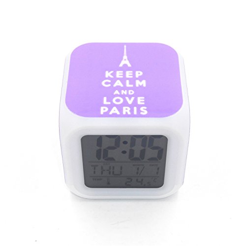 Boyan Led Alarm Clock Keep Calm Paris Eiffel Tower Purple Design Creative Desk Table Clock Glowing Led Digital Alarm Clock For Adults Kids Toy Gift #TOP2