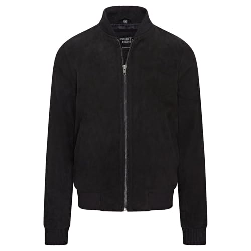 suède leather zip knit jacket black 2XL Infinity Leather Mens Black Soft Goat Suede MA-1 Varsity