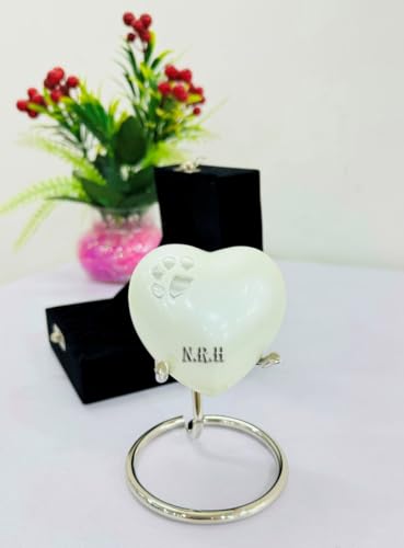 Mini urna de cremación de corazón con huella blanca para mascotas, con soporte y caja para tu ser querido y cenizas humanas y urna de corazón perfecta para regalo