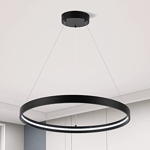 Sunmoo Modern Led Chandeliers Black, Dimmable Contemporary Led Chandeliers 1 Ring, Hanging Led Modern Pendant Light Fixture For Living Room Kitchen Lsland Dining Room Foyer Office Entryway 6000K #TOP7