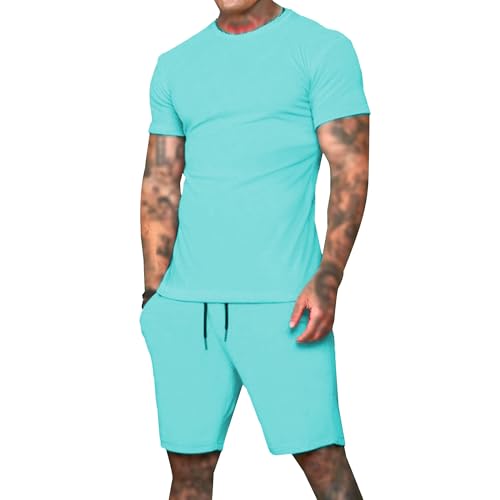 Maiyifu-GJ Men's Short Sleeve Tracksuits 2 Piece Short Sets Casual Athletic T-Shirts and Shorts Set Summer Outfits for Men