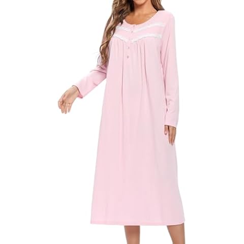 MZROCR Cotton Nightgowns For Women Long Sleeve Night Gowns for Adult Women Soft Women's Sleepwear Loungewear for Women Ladies NightdressPurple Ink Flower Pink Cover