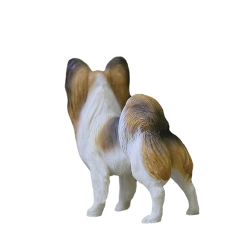 Realistische kleine Papillon-Figur aus Kunstharz, Geschenke, Hunde-Gedenkfiguren, Auto-Dekoration, Sammler-Hundestatue, Skulptur, Geschenke für Papillon-Liebhaber (braun-weiß, L: 6,2 cm x B 3,5 cm x H