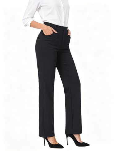 TOPYOGAS Womens High Waist Wide Leg Dress Pants Business Casual Stretchy Work Pants with Pockets Slacks Trousers Black