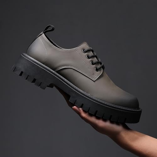 Men's Genuine Leather Platform Lug Sole Dress Shoes Fashion Classic Round-Toe Lace Up Low Top Oxfords Shoes British Casual Business Formal Derby Shoes3