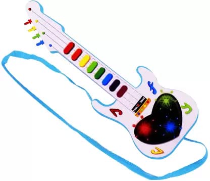 HappyBive® Musical Mini Guitar Toy with Musical Rhymes Sound and 3D Light | Battery Operated | Musical Instrument | 12 Inch Musical Guitar Lighting Toys for Kid and Toddlers (Multicolour)