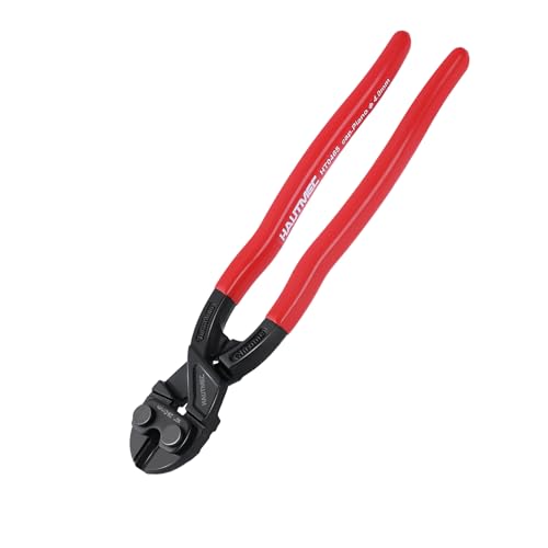 HAUTMEC 10 Inch Mini Bolt Cutters, High Leverage Compact Bolt Cutter, Anti-Slip Comfort Grip, CRV Steel Blade with Recess, Cuts Rods, Bolts, Wires, Cables, Rivets, and Chains, HT0465