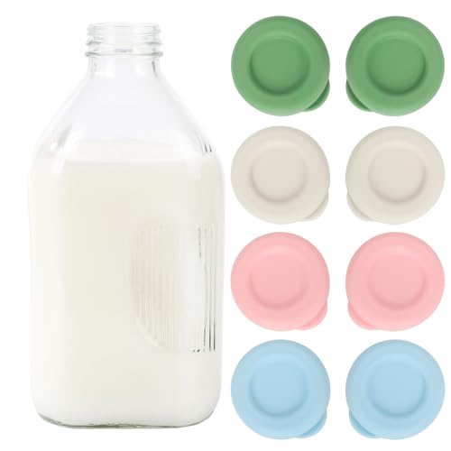 BAOBAOJOY 8 Pack Silicone Replacement Caps, 48mm Diameter Bottle Lids Storage Cover Fit Stanpac & Libbey Milk Glass Bottles(Container Not Included), Reusable & Easy to Clean Bottle Covers