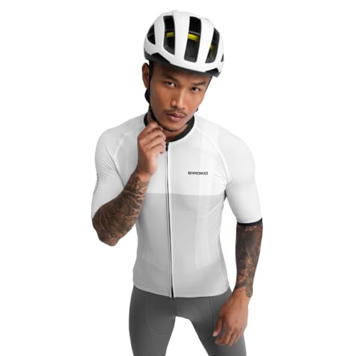 SIROKO - Maglia da Ciclismo M2 Granfondo - L - Bianco/Grigio