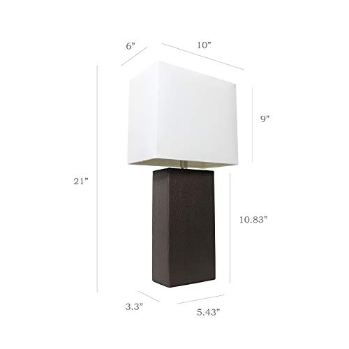Elegant Designs Lt1025-Bwn Modern Leather Table Lamp With White Fabric Shade, Espresso Brown #TOP3
