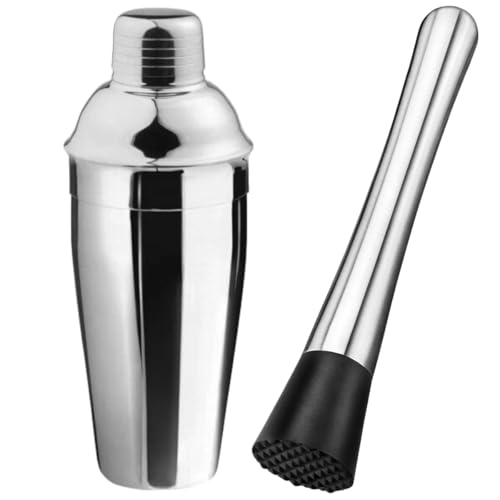 Kit Caipirinha Coqueteleira inox 2 Peças Coqueteleira 550ml Socador Macerador 20cm Para Drinks e Coq