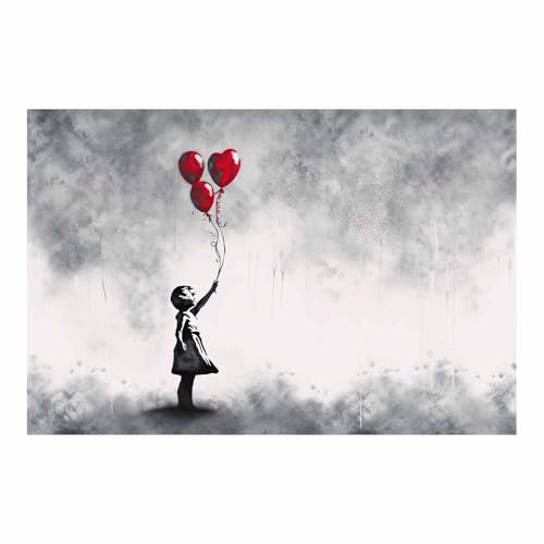 Peinture sur toile portrait féminin vintage et ballons cœur rouges