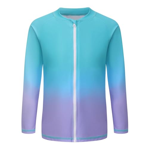 Image of Girls Swim Shirts, Long Sleeve Rash Guard Swimsuits with Full Zipper Sun Protection Bathing Suit Quick Dry Swimwear for Kids