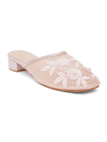 Image of TRYME Embellished Block Heel Mules for Women | Elegant Slip On Dress Sandals | Comfortable Fashion Heels for Casual, Wedding & Evening Occasions