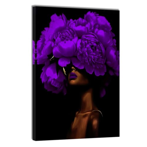 DOARTDO African American Wall Art Woman with Flowers on Head