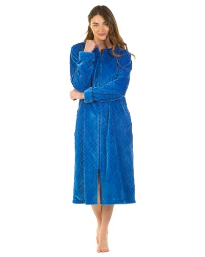 Undercover damer midnatt tulpan mjuk korall fleece dragkedja morgonrock, Blågrön, L-XL