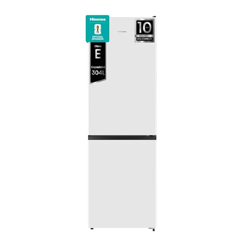 Hisense MC60300E - Frigorífico Combi, Eficiente Clase E, Capacidad 304 L con 186 cm Alto, Cajón Verduras, 4 Estrellas Congelador, Puerta Reversible, Silencioso 39dB, Color Blanco