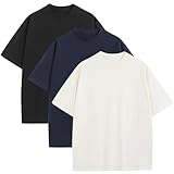 3 Pack Mens Oversized T-Shirts Fashion Loose Fit Crewneck Tshirt Streetwear Heavyweight Short Sleeve Tee Shirt Gym Workout Tops(WTNVBK,L)