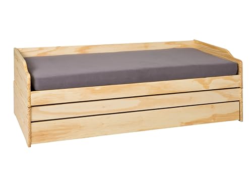 Inter Link - Funktionsbett - Stauraumbett - Bett mit Schubladen - Kiefer massivholz - Für Kinder, Jugendliche - Einzelbett - Gästebett - 2...