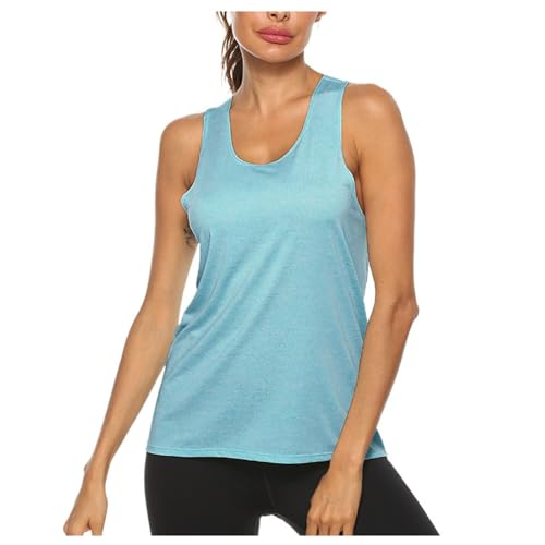Generisch Women's Tank Top Casual Solid Color Vest Crew Neck Tank Top Sleeveless Sleepwear Breathable Elastic, sky blue, L